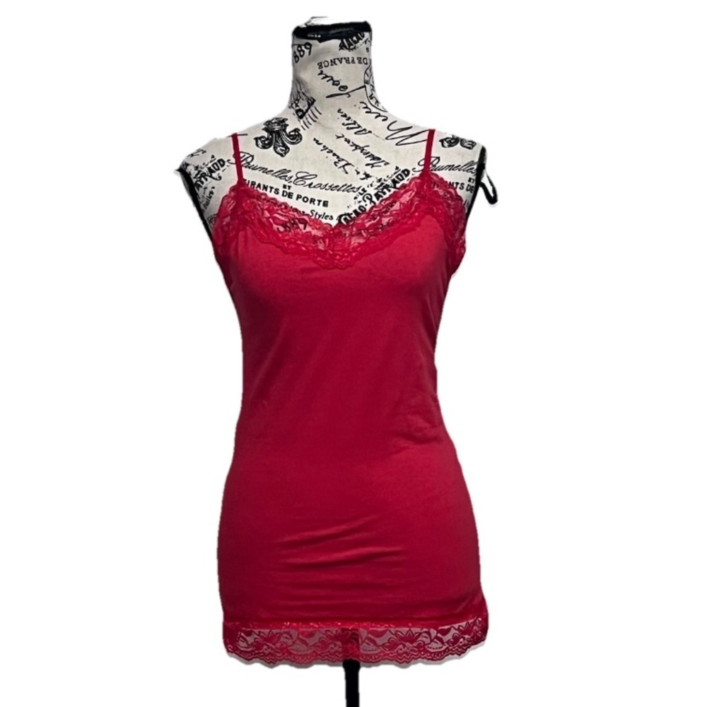 Charlotte Russe Red Lace Trim Y2K Camisole Top M Coquette Grunge Layering Vampy - Picture 2 of 9